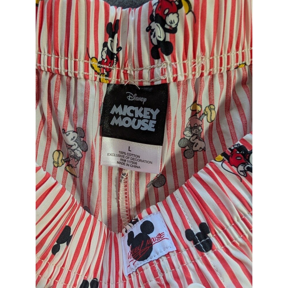 Disney Mickey Mouse Large Red White Striped Cotton Boxer Style Sleep Shorts - Picture 3 of 4